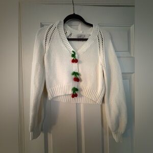 Sincerely Jules White Cardigan with Cherry Accents
